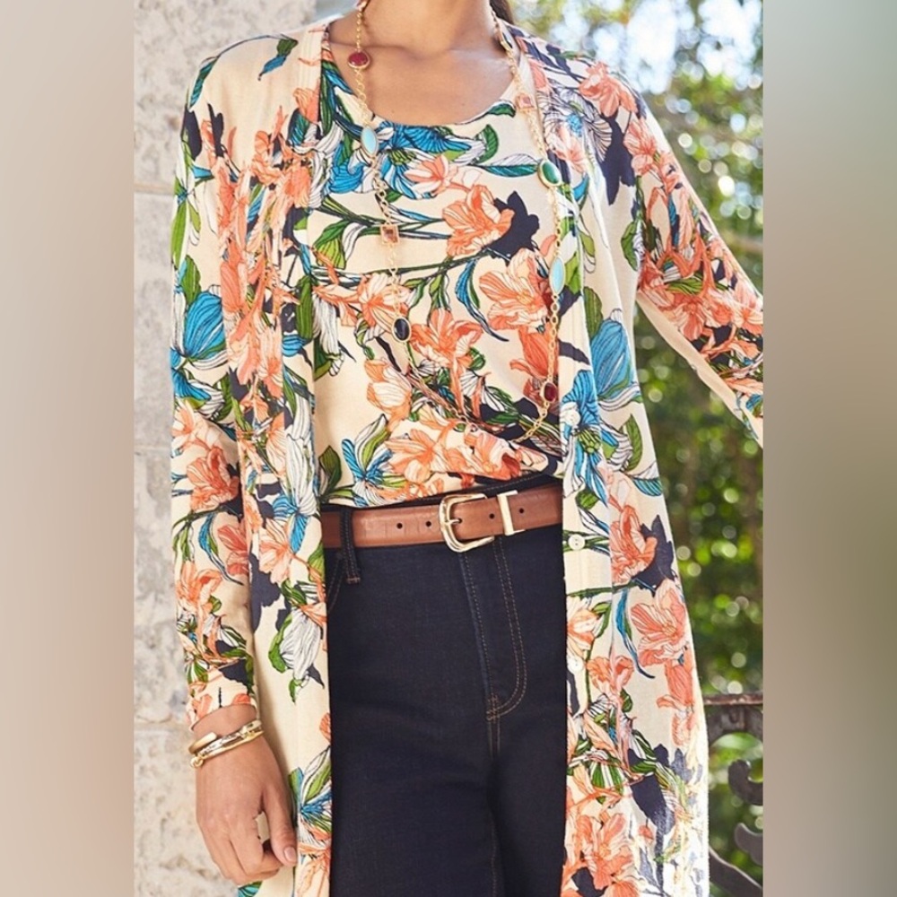 NWOT CHICOS EVERYDAY FLORAL CARDIGAN SWEATER SZ 2 (12/14-LG)